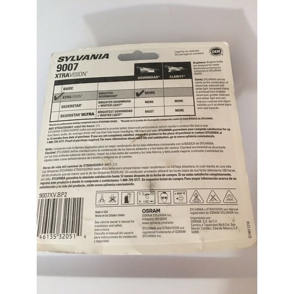 Sylvania Xtra Vision 9007 HB5 65/55W Two Bulbs Head Light Dual Beam Plug Play OE - Picture 4 of 4